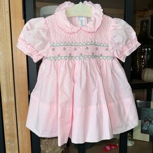 Vintage smock heirloom dress embroidered rosettes baby girl scalloped collar